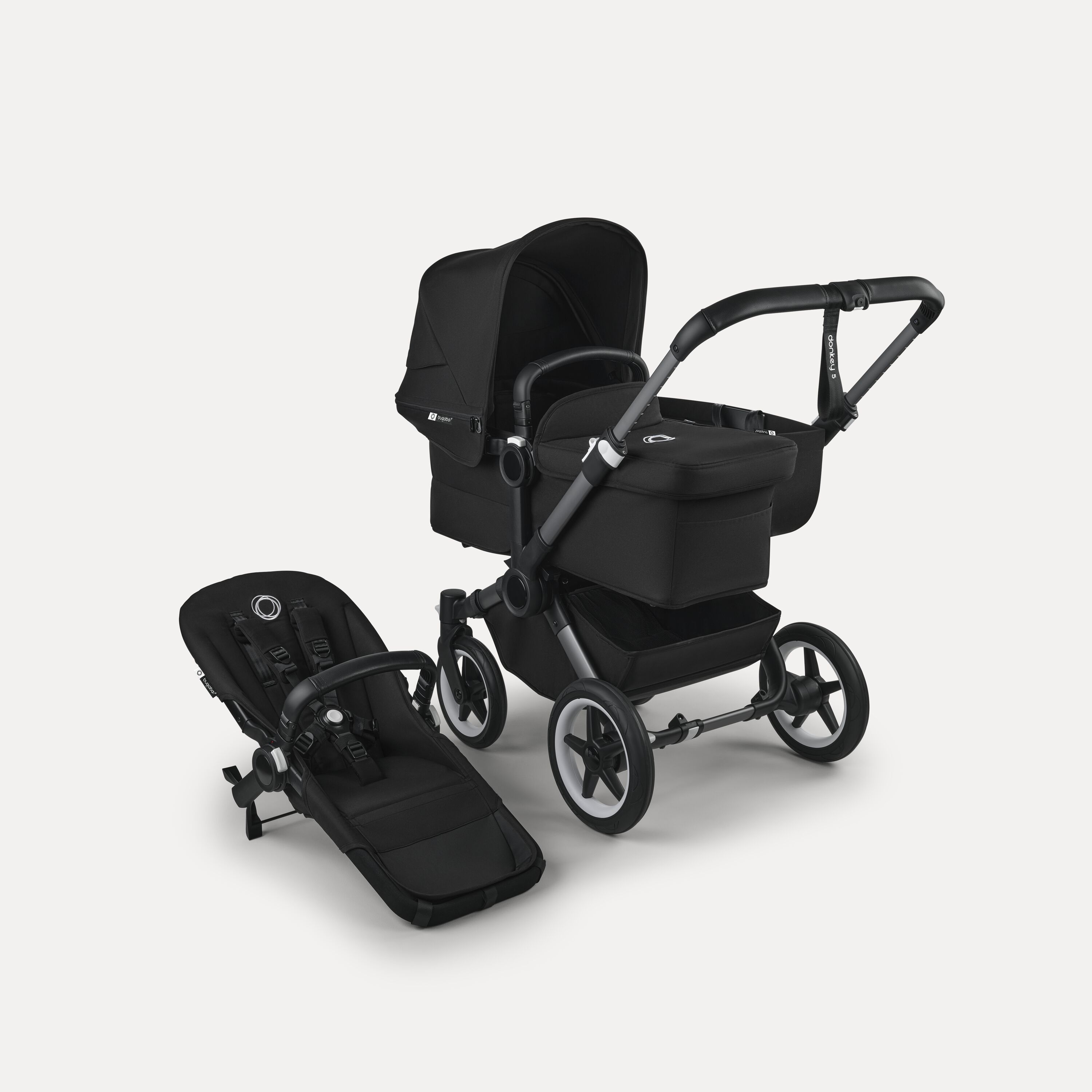 Bugaboo Donkey 5 Mono 2-in-1 stroller graphite base, midnight black fabrics, midnight black sun canopy - Main Modal Image Slide 1 of 12