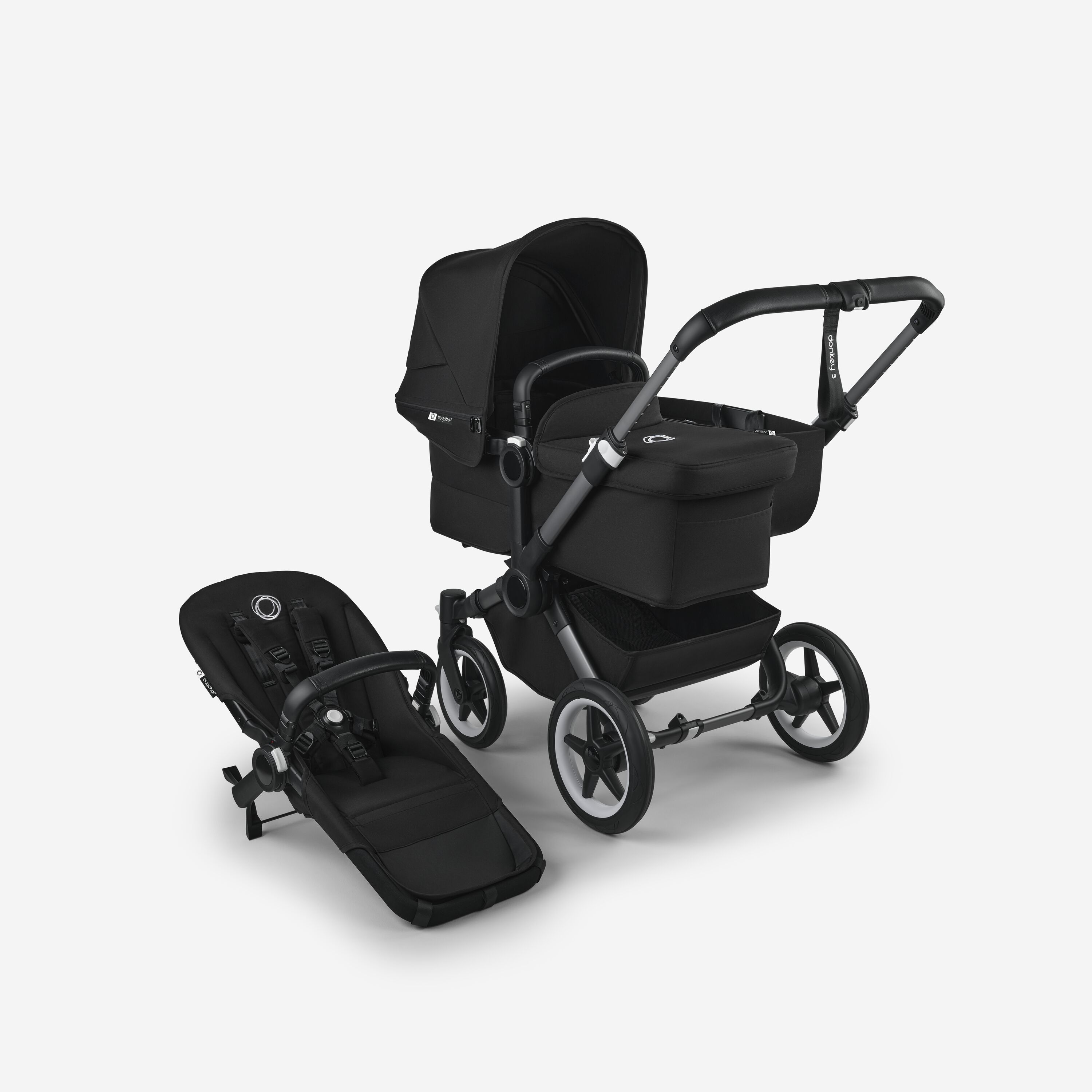 Bugaboo Donkey 5 Mono 2-in-1 stroller graphite base, midnight black fabrics, midnight black sun canopy - Main Modal Image Slide 1 of 12