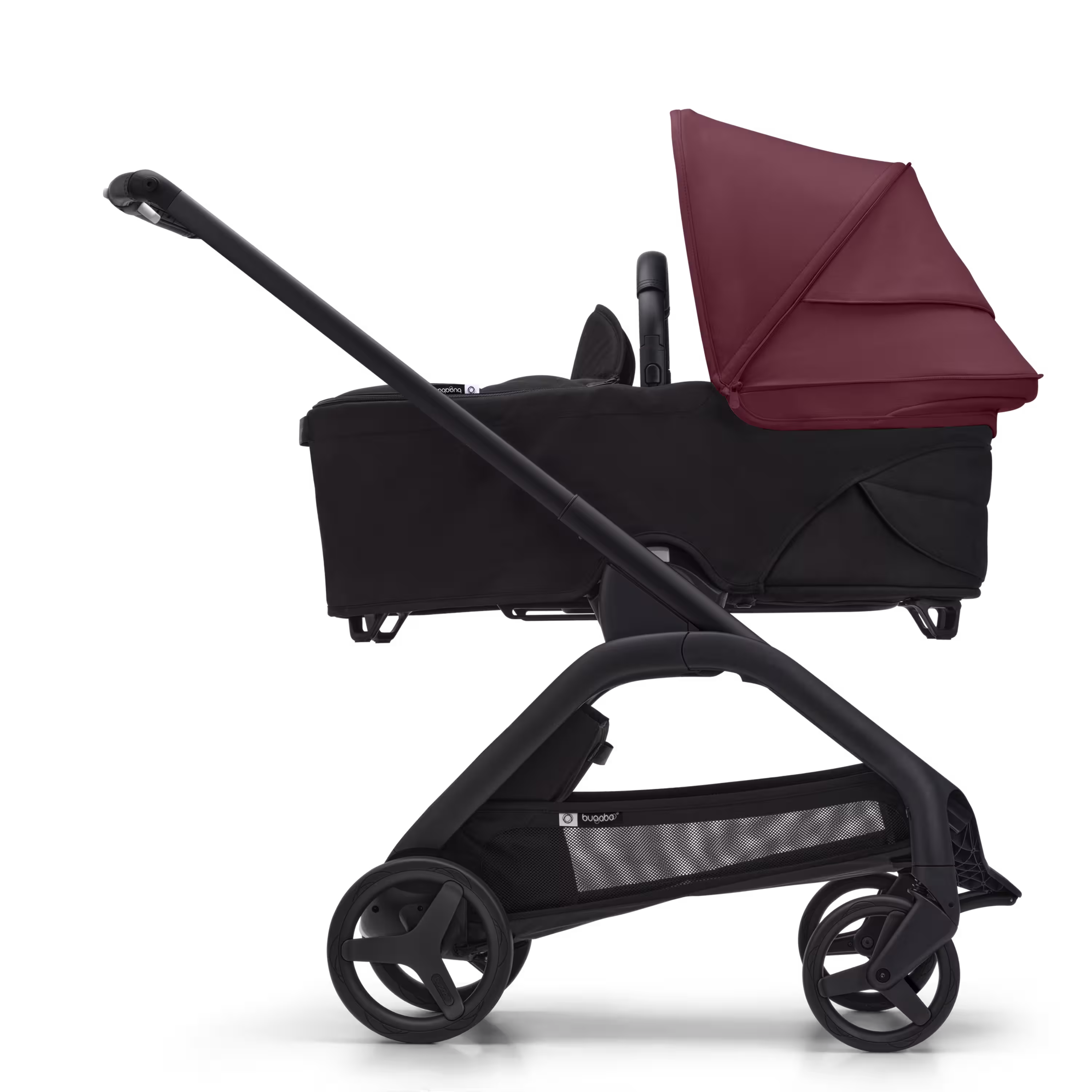 Bugaboo Dragonfly 2-in-1 stroller black base, midnight black fabrics, dark cherry red sun canopy - Main Modal Image Slide 3 of 16