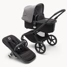 Refurbished Bugaboo Fox 5 bassinet and seat stroller black base, midnight black fabrics, grey melange sun canopy test