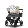 Bugaboo Donkey 5 Duo bassinet and seat stroller black base, grey mélange fabrics, art of discovery white sun canopy - Thumbnail Slide 7 of 12