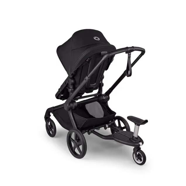 Back view of a Bugaboo Kangaroo 2-in-1 stroller with one seat in black fabric and a wheeled board attached behind. - Main Image Slide 7 of 20