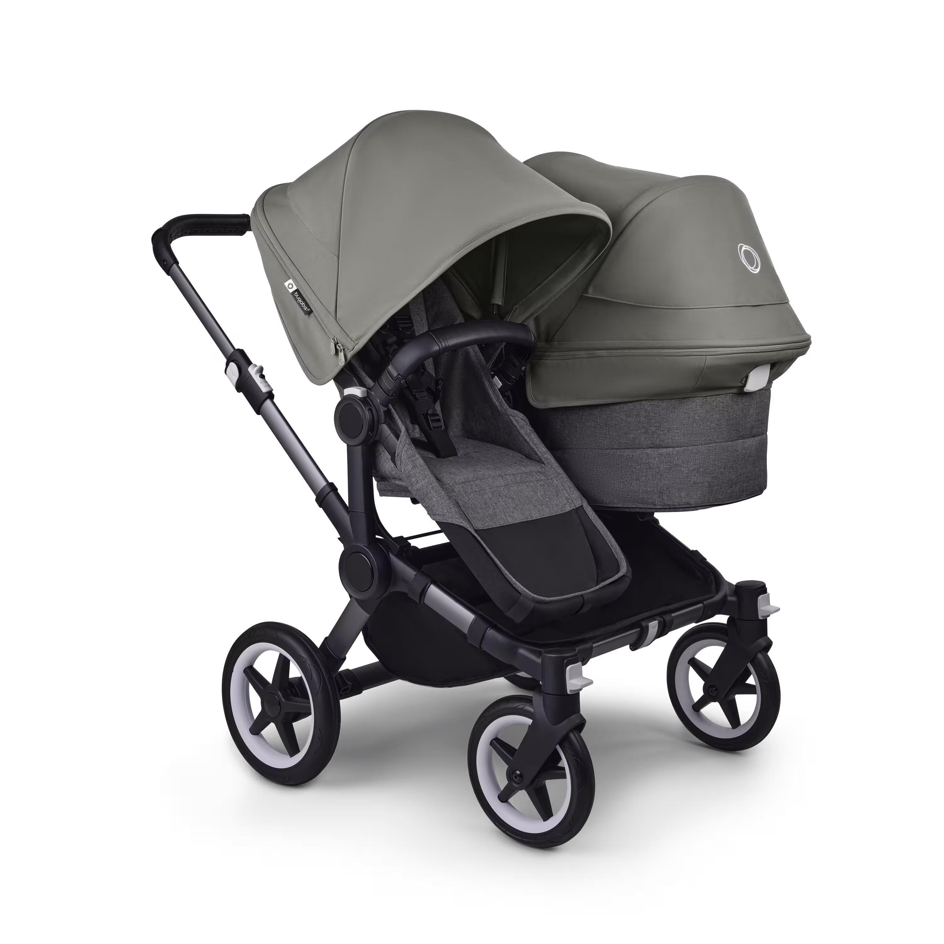Bugaboo Donkey 5 Duo double stroller graphite base, grey mélange fabrics, forest green sun canopy - Main Modal Image Slide 4 of 11