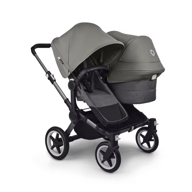 Bugaboo Donkey 5 Duo double stroller graphite base, grey mélange fabrics, forest green sun canopy - Main Image Slide 4 of 11