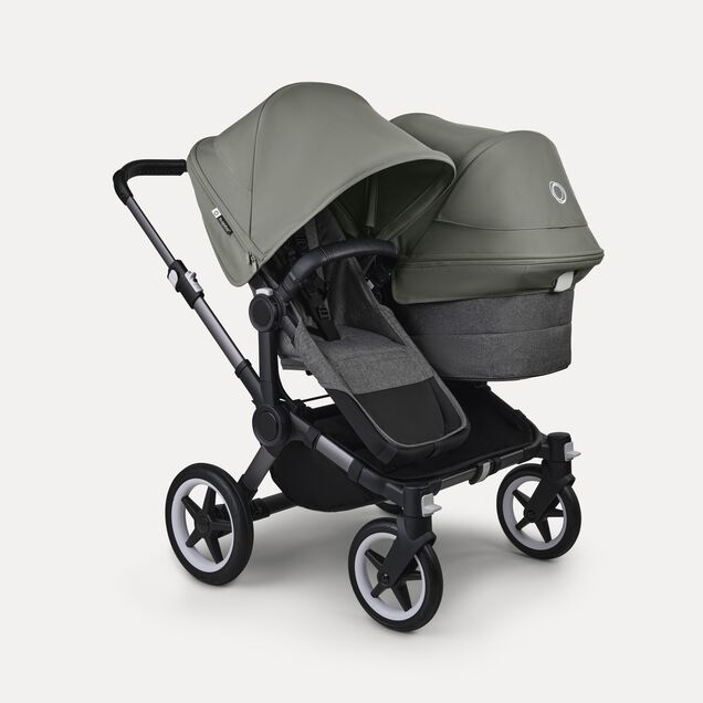 Bugaboo Donkey 5 Duo double stroller graphite base, grey mélange fabrics, forest green sun canopy - Main Image Slide 2 of 11