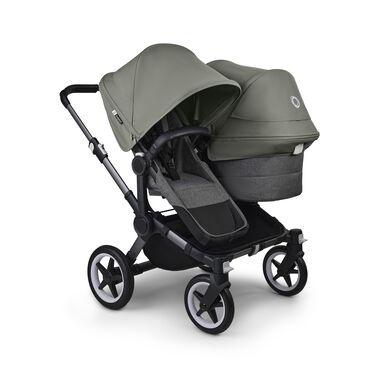 Bugaboo Donkey 5 Duo double stroller graphite base, grey mélange fabrics, forest green sun canopy - view 2