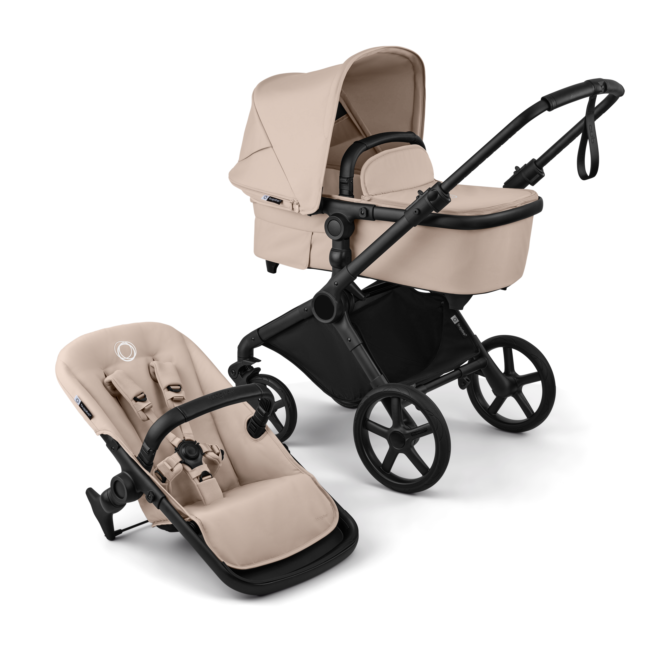 Bugaboo Cub 2-in-1 pram black base, desert taupe fabrics, desert taupe sun canopy - Thumbnail Slide 1 of 12