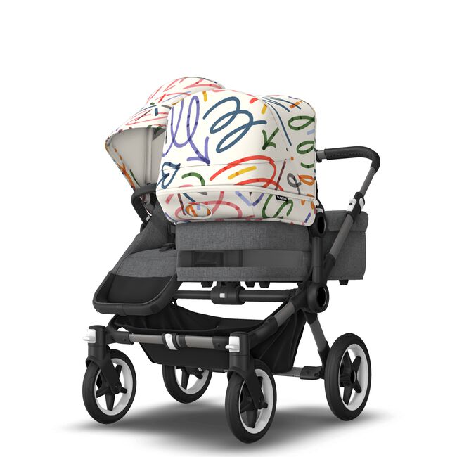 Bugaboo Donkey 5 Duo bassinet and seat stroller graphite base, grey mélange fabrics, art of discovery white sun canopy - Main Image Slide 7 of 12