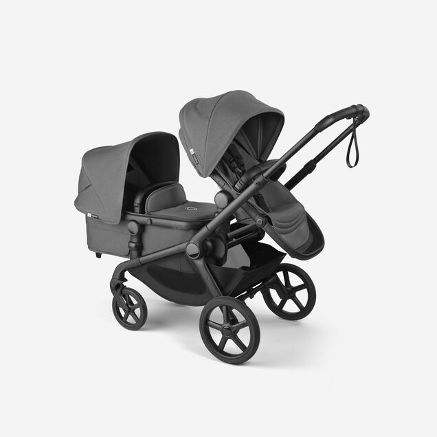 Bugaboo Kangaroo tandem pram black base, moon grey fabrics, moon grey sun canopy - Main Image Slide 3 of 18