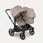 Bugaboo Donkey 6 double pram black base, desert taupe melange fabrics, desert taupe melange sun canopy