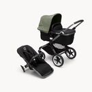 Bugaboo Fox 3 bassinet and seat stroller graphite base, midnight black fabrics, forest green sun canopy