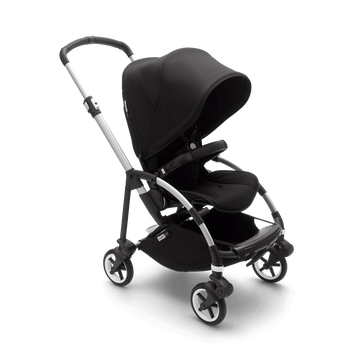 Bugaboo Bee 6 bassinet and seat stroller black sun canopy, black fabrics, aluminium base