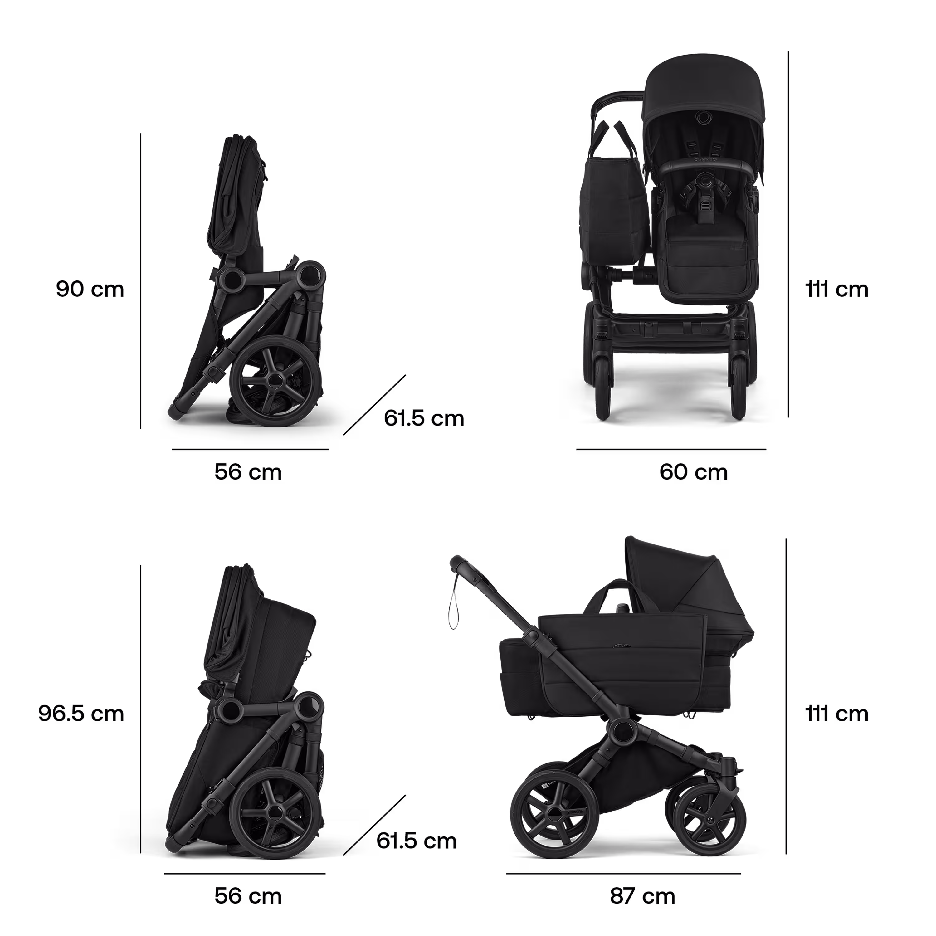 Bugaboo Donkey 6 2-in-1  stroller black base, moon grey fabrics, moon grey sun canopy view 9 - Main Modal Image Slide 9 of 10