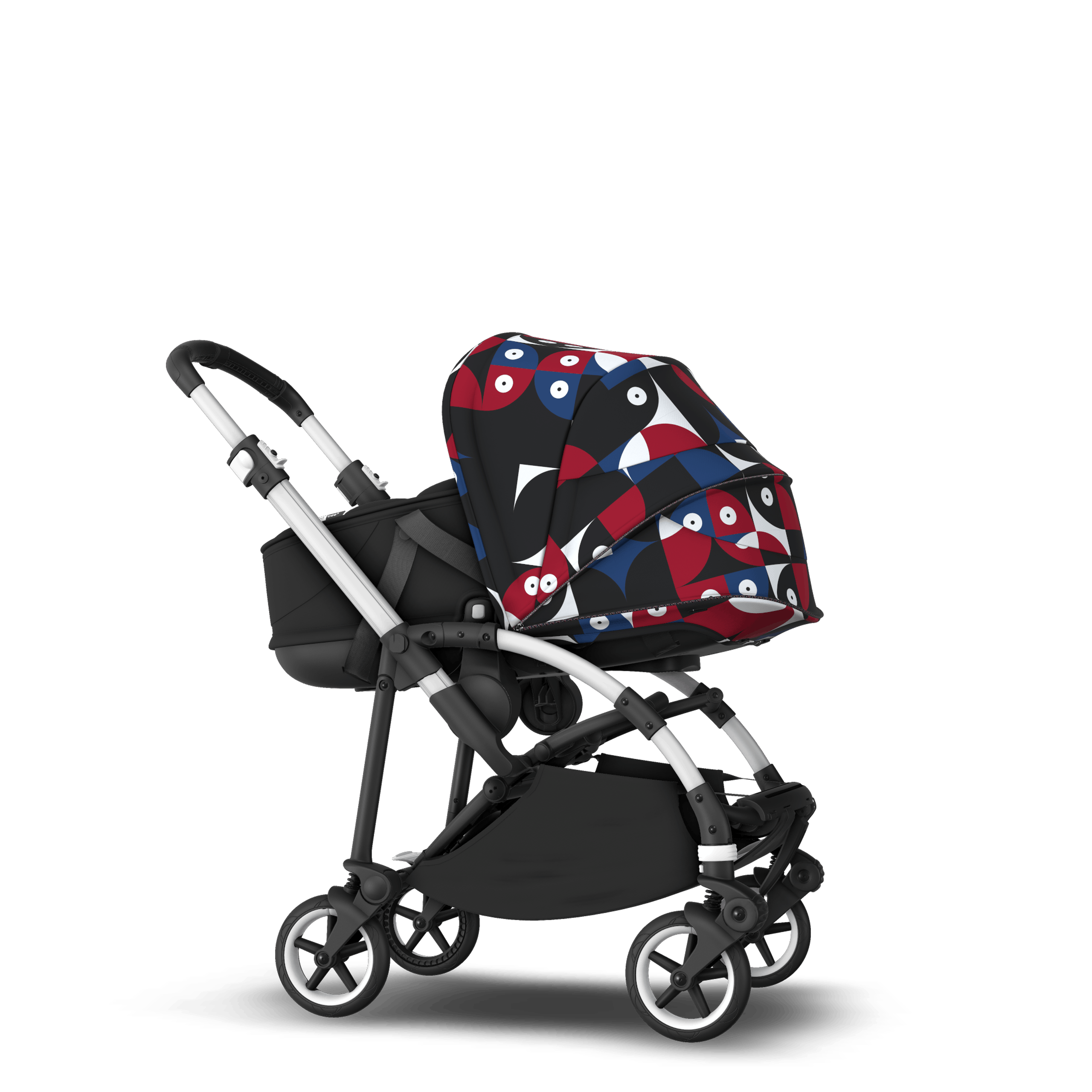 Bugaboo Bee 6 bassinet and seat stroller aluminium base, black fabrics, animal explorer red/blue sun canopy - Thumbnail Slide 3 of 6