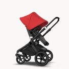 Bugaboo Fox 2 Seat and Bassinet Stroller red sun canopy grey melange style set, black chassis