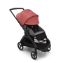 Bugaboo Dragonfly seat stroller with black chassis, grey melange fabrics and sunrise red sun canopy. The sun canopy is fully extended. - Thumbnail Slide 4 of 18