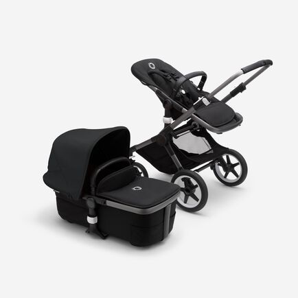 Bugaboo Fox 3 bassinet and seat stroller graphite base, midnight black fabrics, midnight black sun canopy
