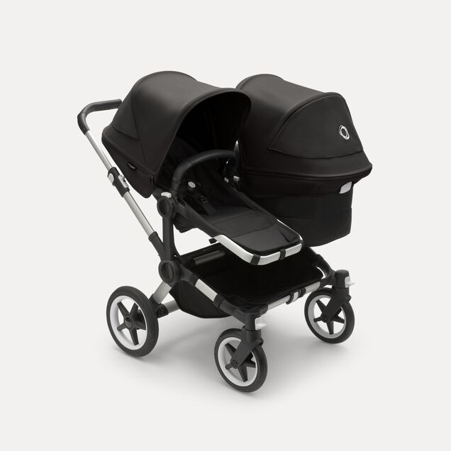 Bugaboo Donkey 5 Duo double stroller aluminium base, midnight black fabrics, midnight black sun canopy - Main Image Slide 2 of 9