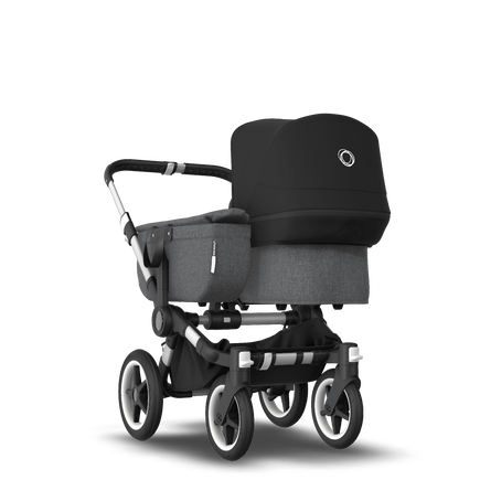 Bugaboo Donkey 3 Mono seat and carrycot pushchair black sun canopy, grey melange fabrics, aluminium base