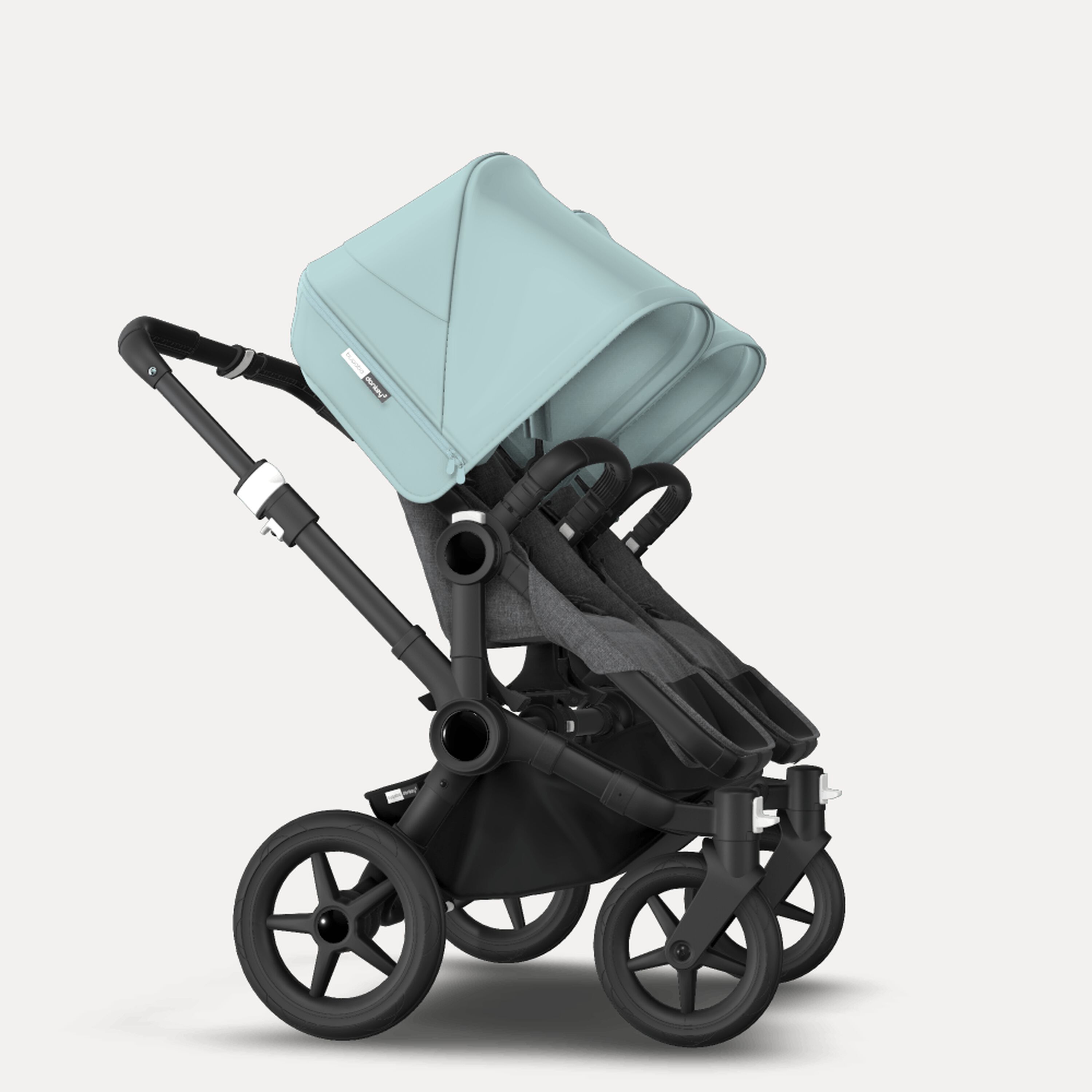 Bugaboo Donkey 3 Twin seat and carrycot pushchair vapor blue sun canopy, grey melange fabrics, black base - Main Modal Image Slide 8 of 9