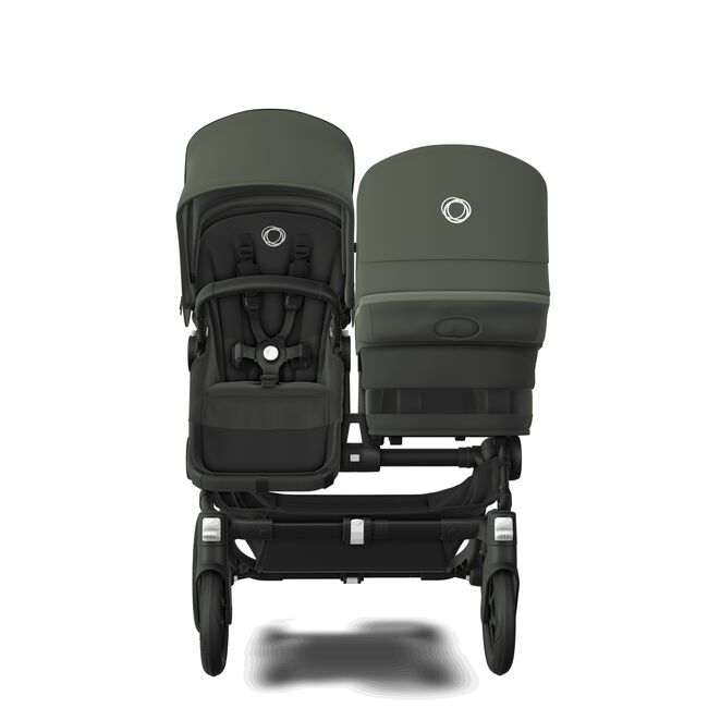 Bugaboo Donkey 5 Duo bassinet and seat stroller black base, midnight black fabrics, forest green sun canopy - Main Image Slide 2 of 12
