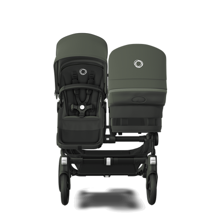 Bugaboo Donkey 5 Duo bassinet and seat stroller black base, midnight black fabrics, forest green sun canopy - view 2