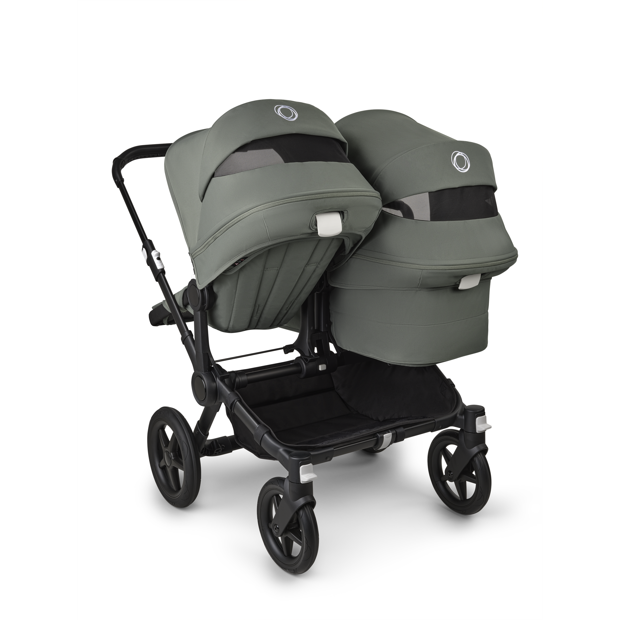 Bugaboo Donkey 5 Duo double stroller black base, forest green fabrics, forest green sun canopy - Thumbnail Slide 4 of 11