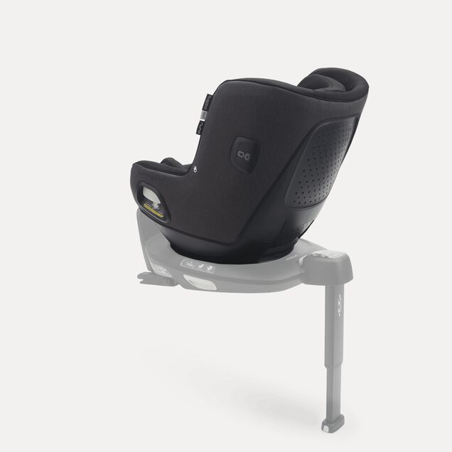 Back view of Bugaboo Owl by Nuna car seat in black fabrics on the 360 ISOFIX Base, with stability leg extended. - Main Image Slide 2 of 8