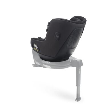 Back view of Bugaboo Owl by Nuna car seat in black fabrics on the 360 ISOFIX Base, with stability leg extended. - view 2