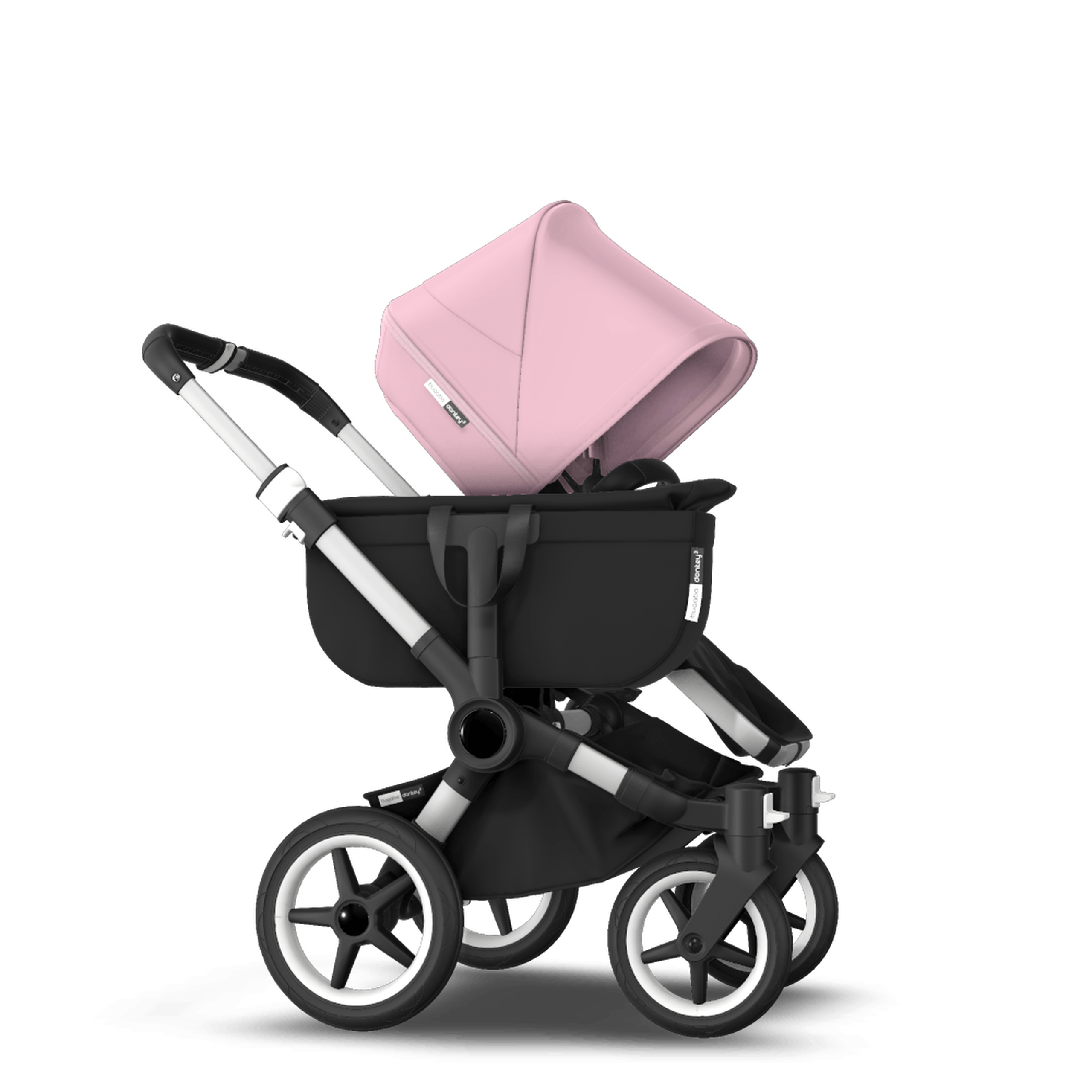Bugaboo Donkey 3 Mono seat and bassinet stroller soft pink sun canopy, black fabrics, aluminium base - Thumbnail Slide 8 of 10