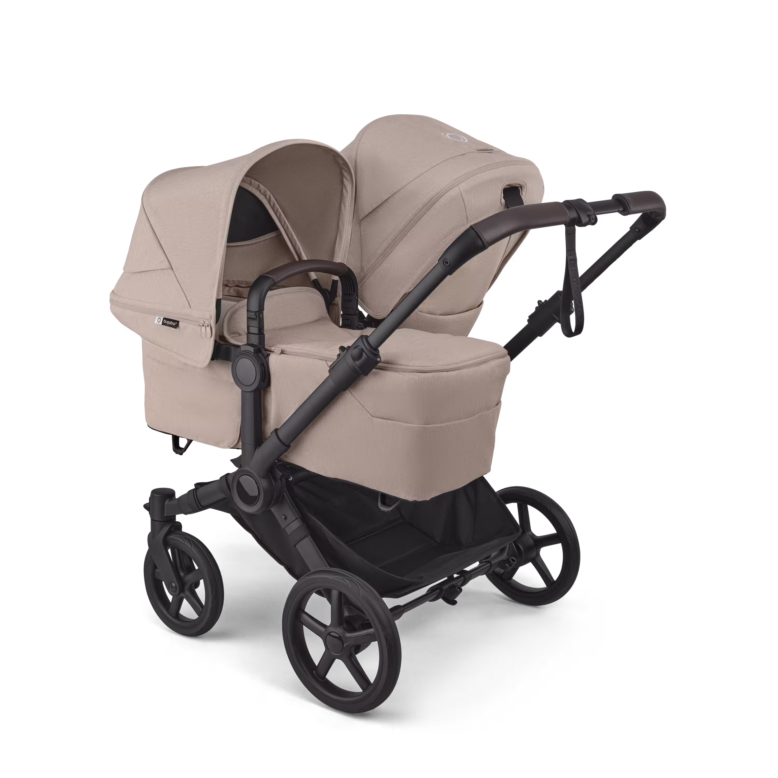 Bugaboo Donkey 6 double stroller black base, desert taupe melange fabrics, desert taupe melange sun canopy - Main Modal Image Slide 2 of 9