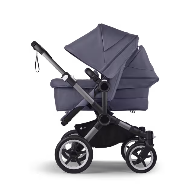Bugaboo Donkey 5 Duo double stroller graphite base, stormy blue fabrics, stormy blue sun canopy - Main Image Slide 2 of 11