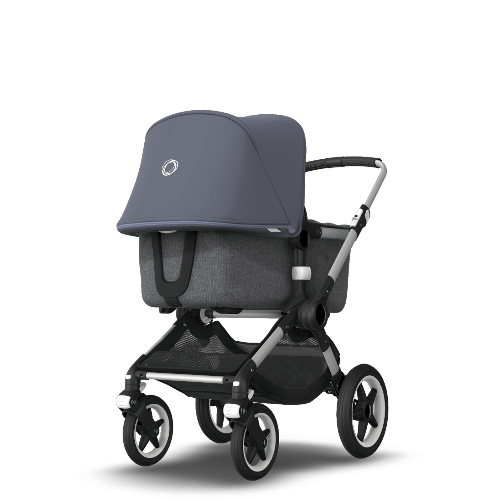 Bugaboo Fox steel blue sun canopy, grey melange fabrics, aluminium chassis