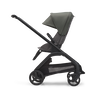 Side view of the Bugaboo Dragonfly seat stroller with black chassis, grey melange fabrics and forest green sun canopy. - Thumbnail Slide 3 of 18