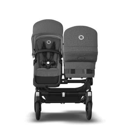 Bugaboo Donkey 5 Duo bassinet and seat stroller black base, grey mélange fabrics, grey mélange sun canopy
