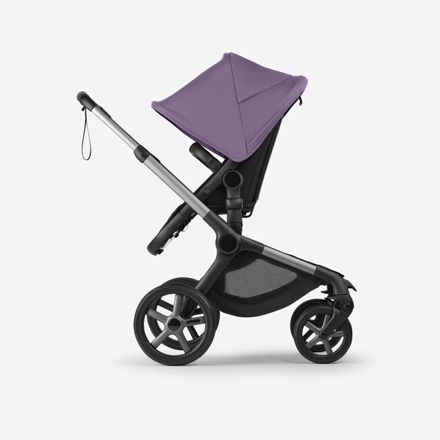 Bugaboo Fox 5 Renew seat stroller, with graphite chassis, Heritage Black fabrics, and Astro Purple sun canopy. - Main Image Slide 3 of 12