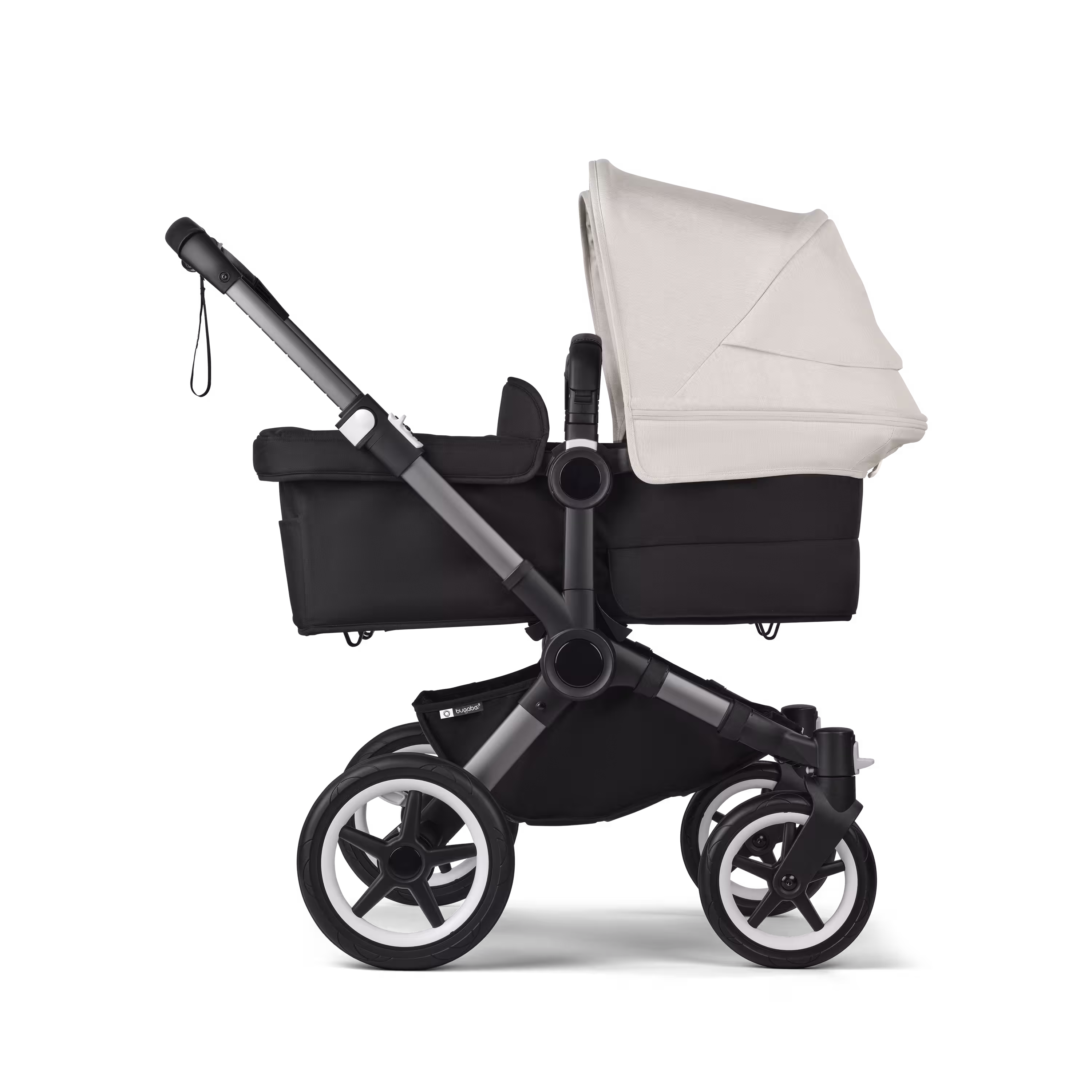 Bugaboo Donkey 5 twin stroller graphite base, midnight black fabrics, misty white sun canopy - Main Modal Image Slide 2 of 12