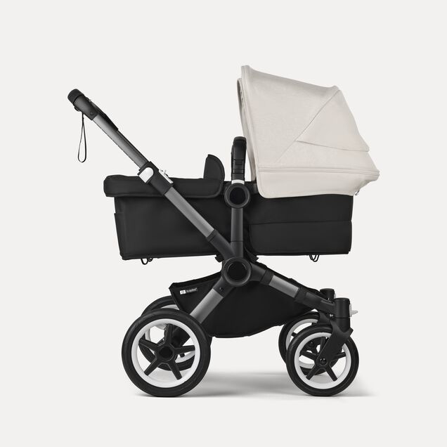 Bugaboo Donkey 5 twin stroller graphite base, midnight black fabrics, misty white sun canopy - Main Image Slide 2 of 12