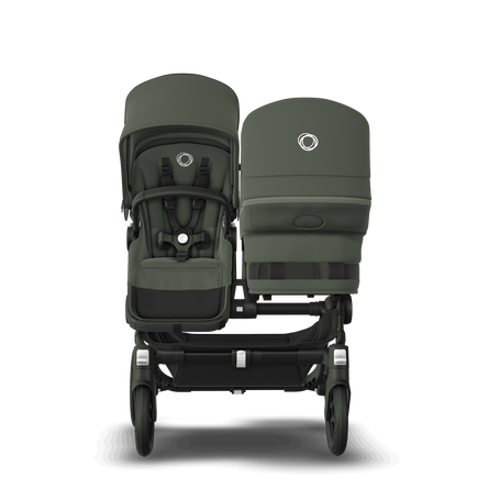 Bugaboo Donkey 5 Duo bassinet and seat stroller black base, forest green fabrics, forest green sun canopy - view 2