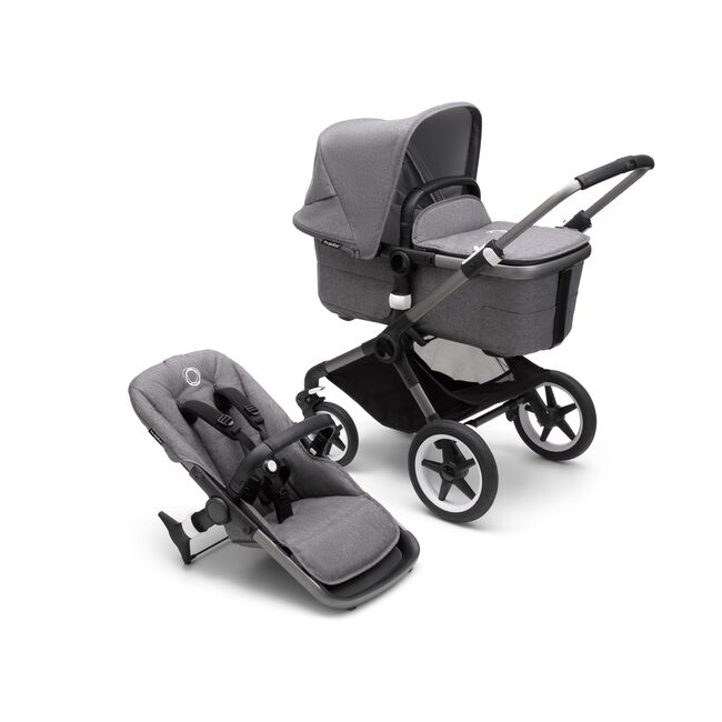 Bugaboo Fox 3 bassinet and seat stroller with graphite frame, grey fabrics, and grey sun canopy. - Main Image Slide 1 of 7