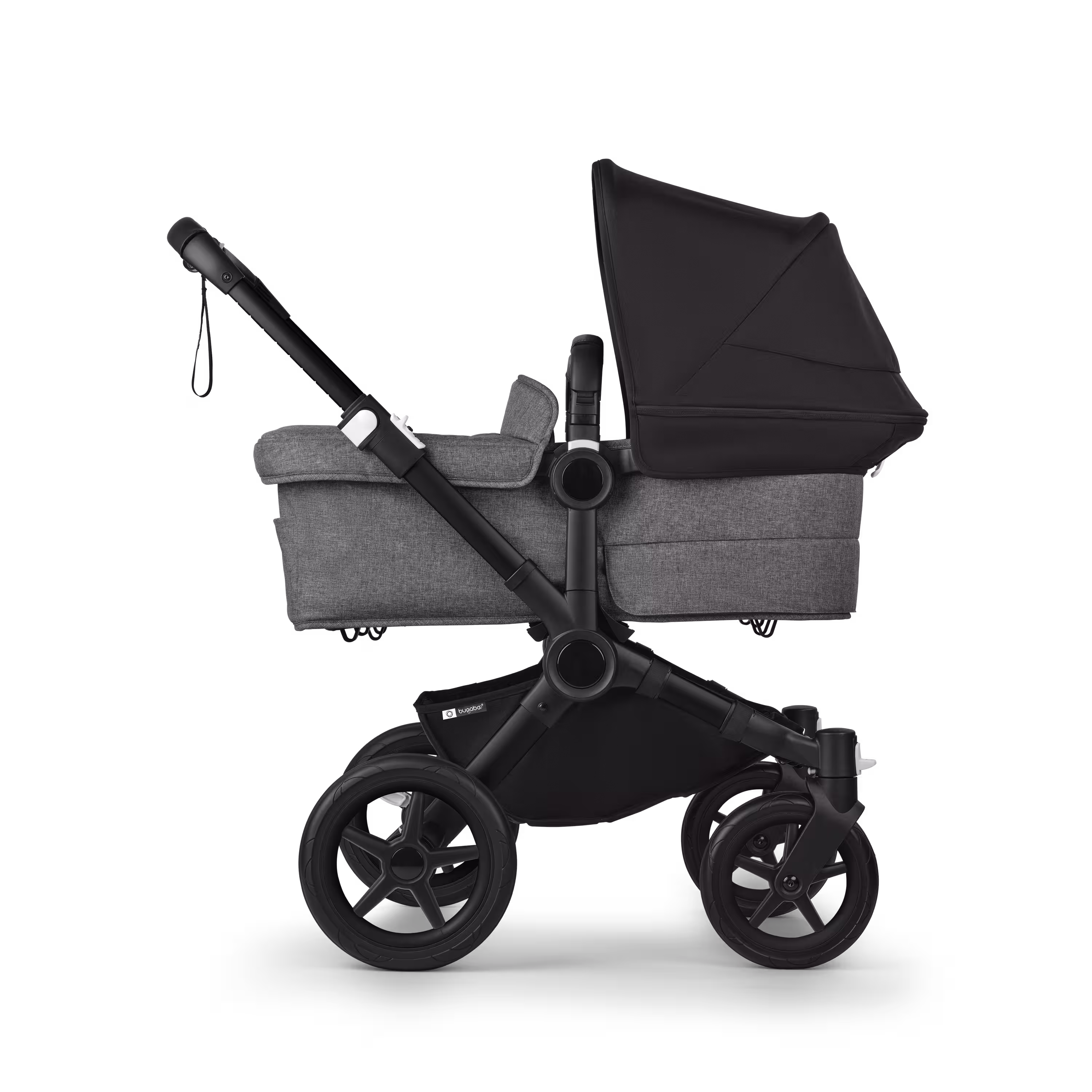 Bugaboo Donkey 5 twin stroller black base, grey mélange fabrics, midnight black sun canopy - Main Modal Image Slide 2 of 12