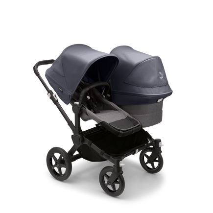 Bugaboo Donkey 5 Duo bassinet and seat stroller black base, grey mélange fabrics, stormy blue sun canopy - view 1