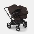 Bugaboo Donkey 6 double stroller black base, cocoa brown fabrics, cocoa brown sun canopy