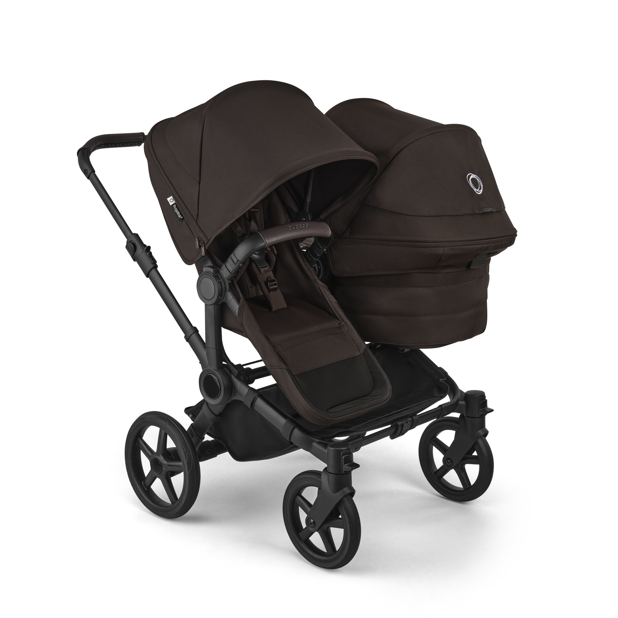 Bugaboo Donkey 6 double stroller black base, cocoa brown fabrics, cocoa brown sun canopy - Thumbnail Slide 2 of 6