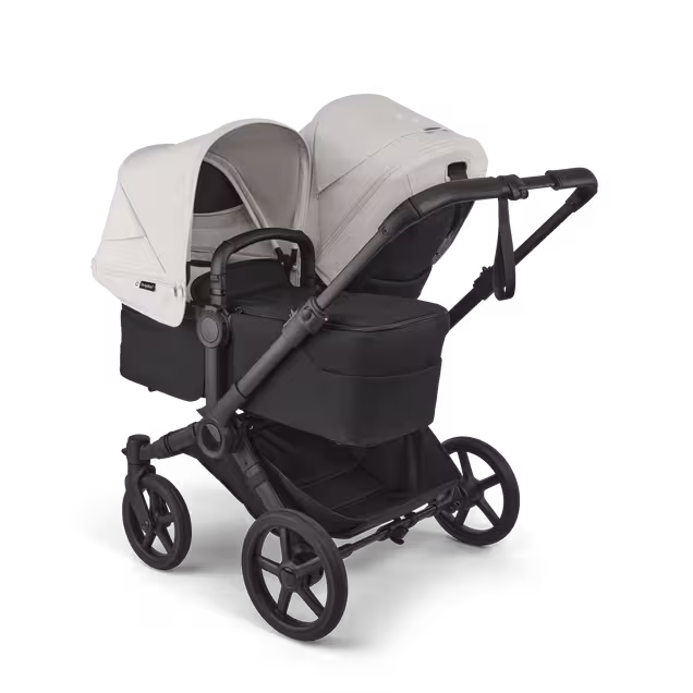Bugaboo Donkey 6 double stroller black base, heritage black fabrics, misty white sun canopy view 2 - Main Image Slide 2 of 10