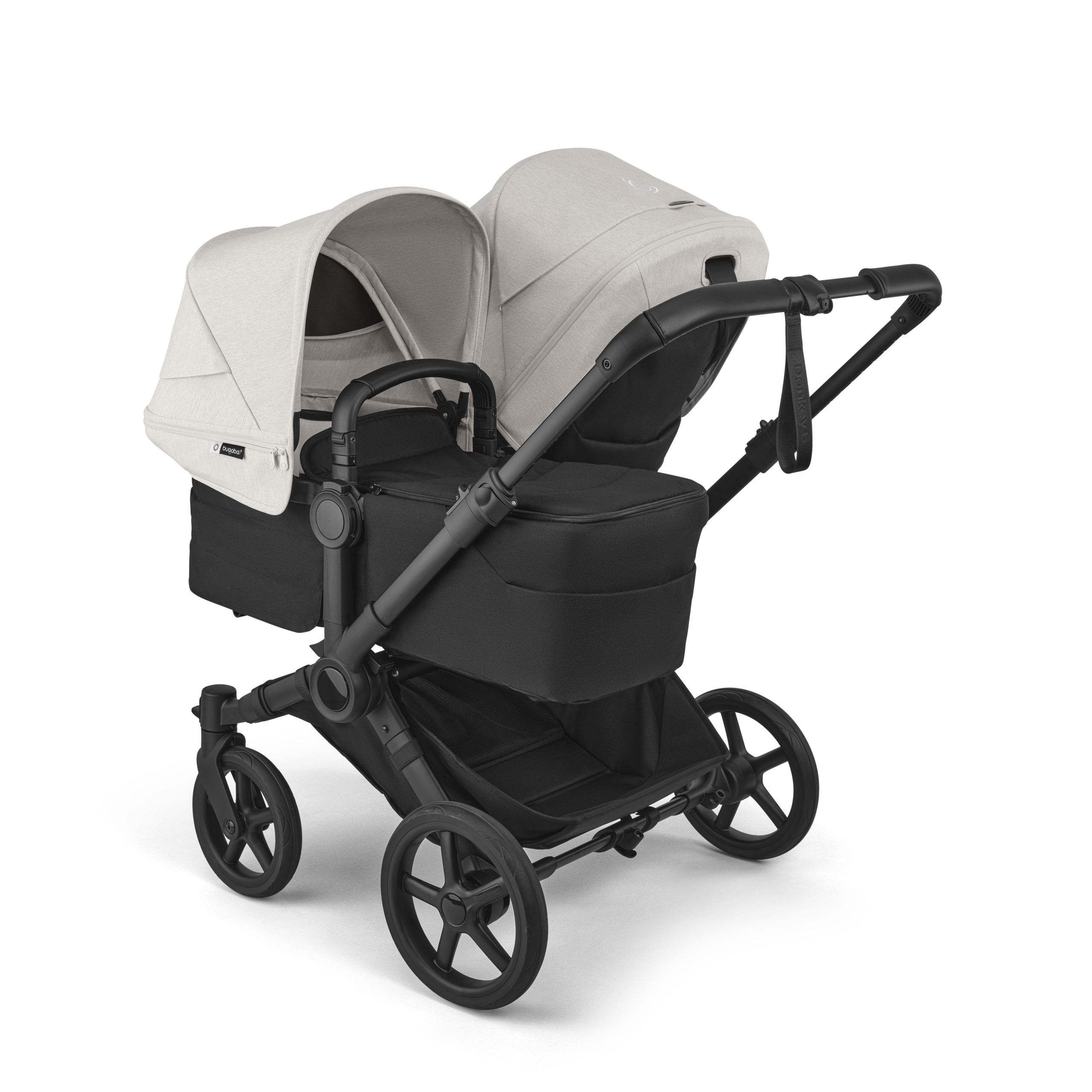 Bugaboo Donkey 6 double stroller black base, heritage black fabrics, misty white sun canopy - Thumbnail Slide 2 of 10
