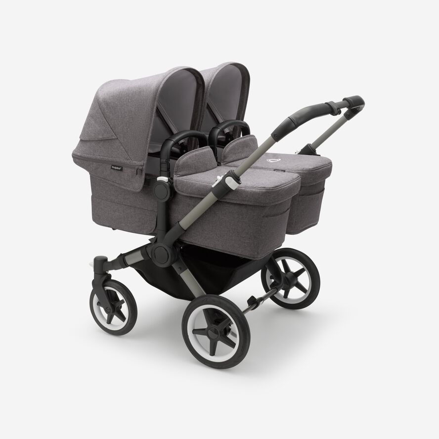 Bugaboo Donkey 5 Twin bassinet and seat stroller graphite base, grey mélange fabrics, grey mélange sun canopy