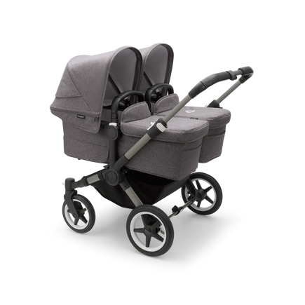 Bugaboo Donkey 5 Twin bassinet and seat stroller graphite base, grey mélange fabrics, grey mélange sun canopy