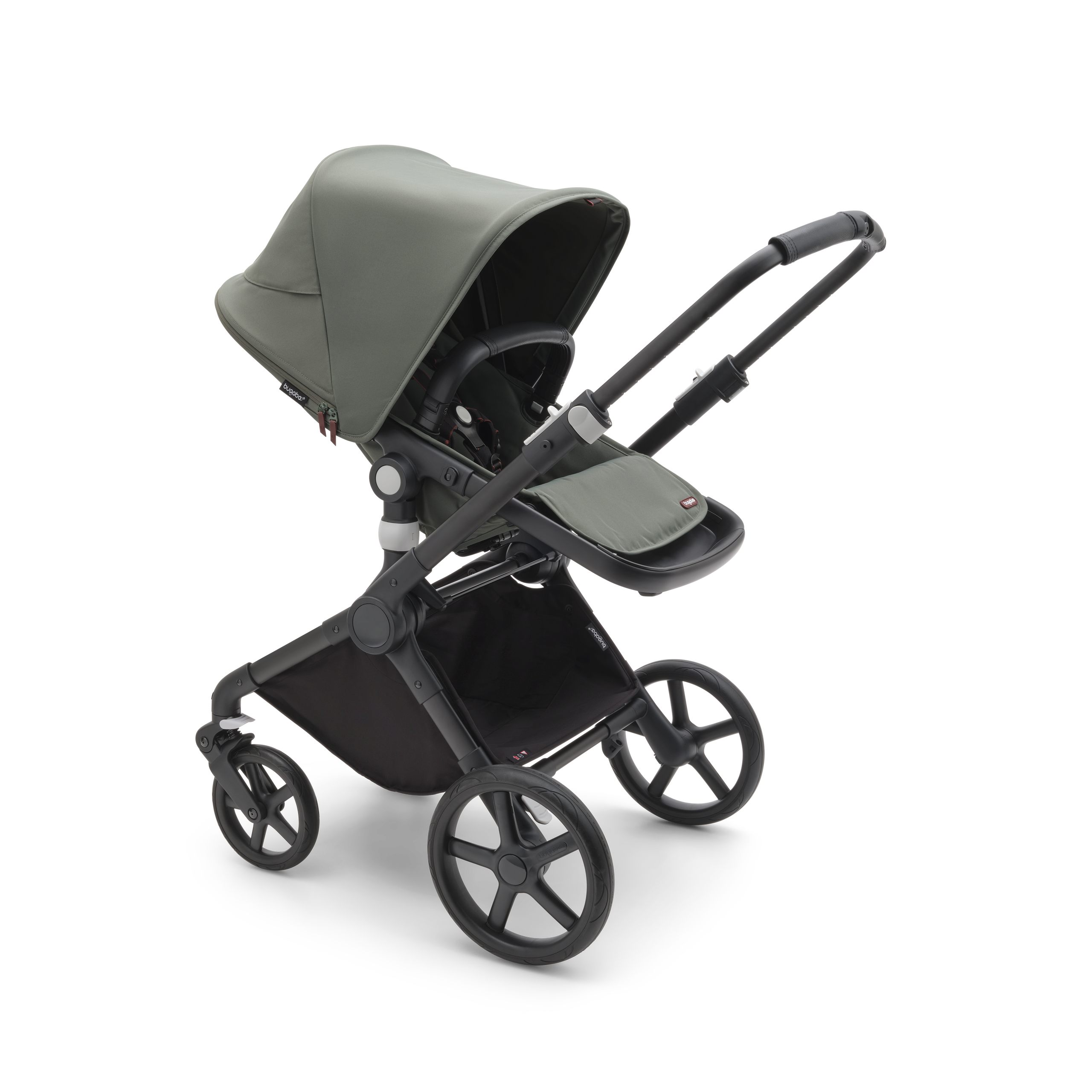 Bugaboo Fox Cub 2-in-1 stroller black base, forest green fabrics, forest green sun canopy - Thumbnail Slide 2 of 12