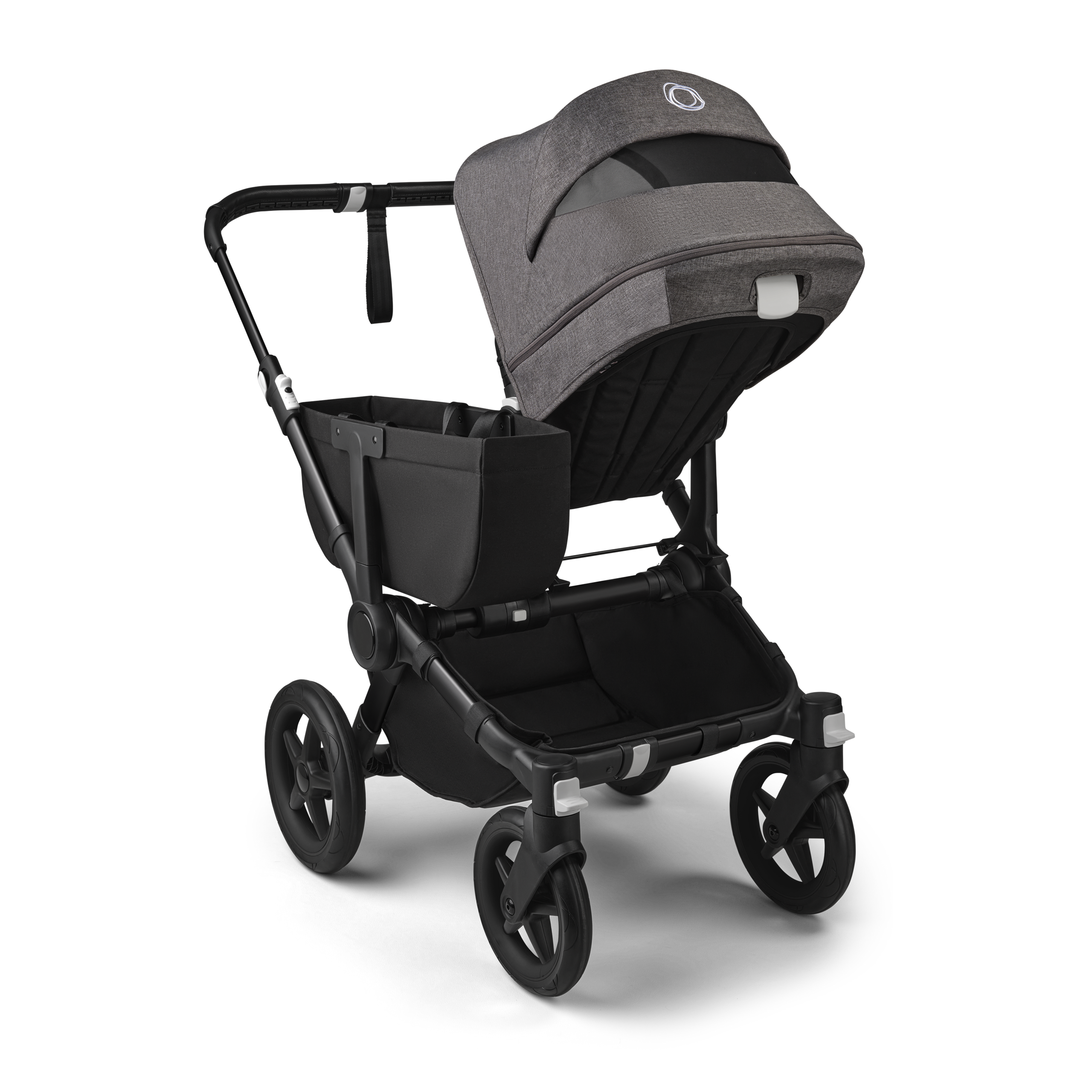 PP Bugaboo Donkey 5 Mono bassinet and seat stroller black base, midnight black fabrics, grey mélange sun canopy - Thumbnail Slide 4 of 10